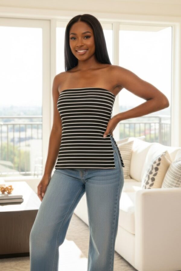 Strapless Ribbed Tube Top with Side Slits