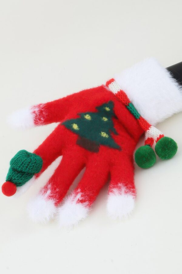Christmas Tree Knit Gloves with Pom-Poms