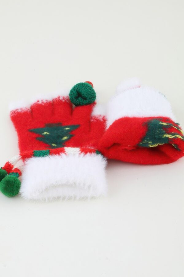 Christmas Tree Knit Gloves with Pom-Poms