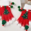 Christmas Tree Knit Gloves with Pom-Poms