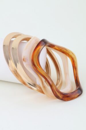 Multi Marble Wave Cuff Bracelet – Sculpted Open Set