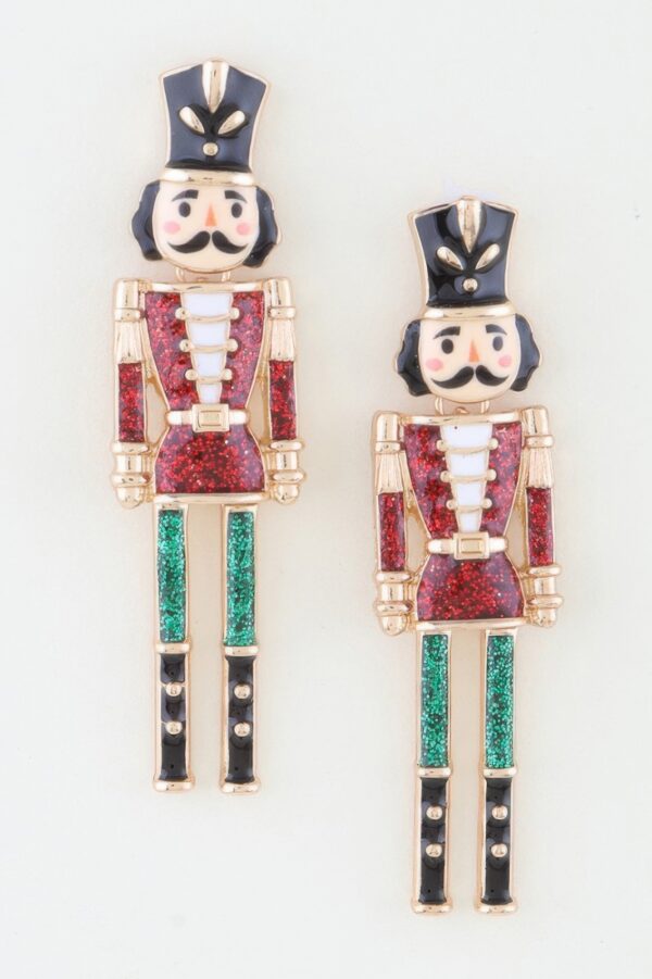 Glitter Nutcracker Drop Earrings – Festive Holiday Accent