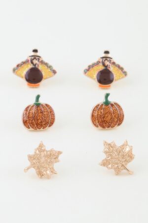 Autumn Stud Earrings Set – Leaf & Pumpkin Designs