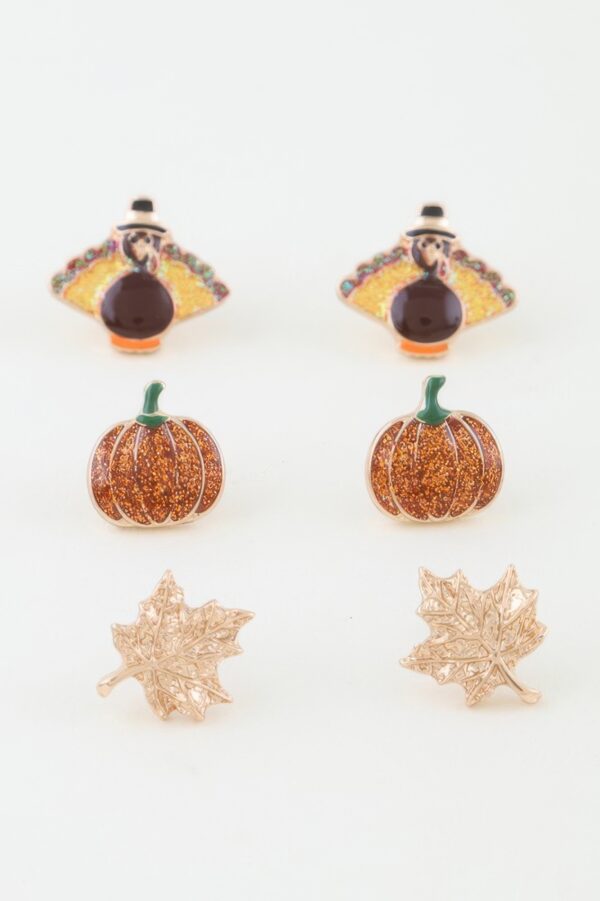 Autumn Stud Earrings Set – Leaf & Pumpkin Designs