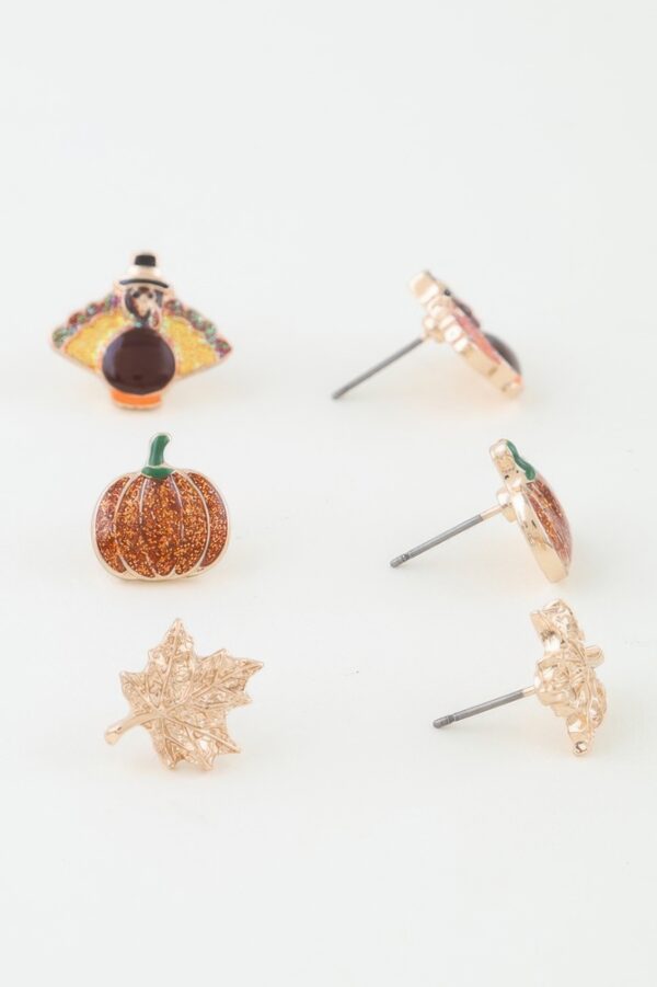Autumn Stud Earrings Set – Leaf & Pumpkin Designs