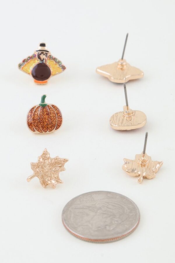 Autumn Stud Earrings Set – Leaf & Pumpkin Designs