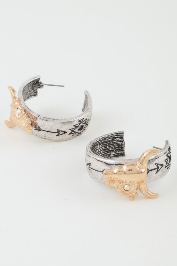 Bull Hoop Earrings with Native Flower Motif