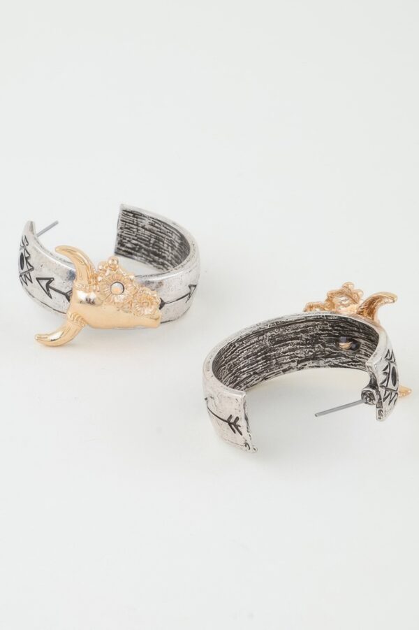 Bull Hoop Earrings with Native Flower Motif
