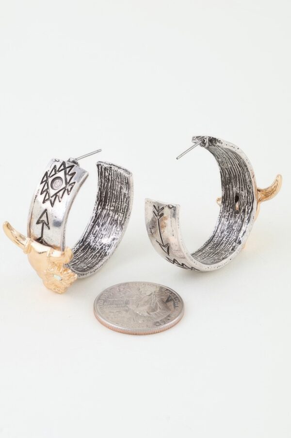 Bull Hoop Earrings with Native Flower Motif