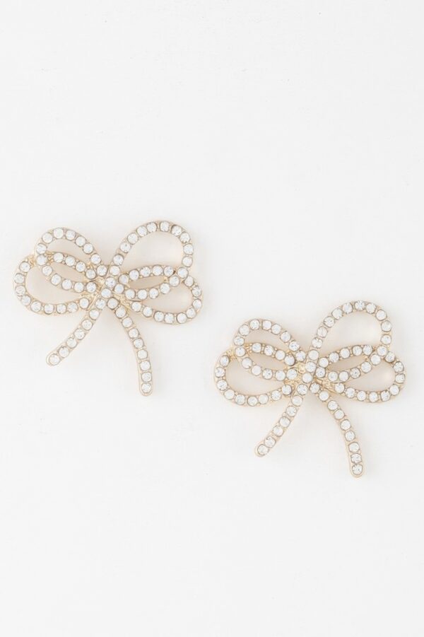 Double Jeweled Ribbon Stud Earrings – 1.2″