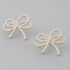 Double Jeweled Ribbon Stud Earrings – 1.2″