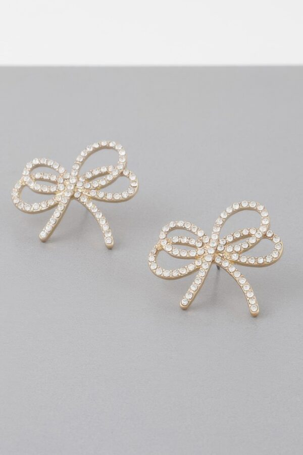 Double Jeweled Ribbon Stud Earrings – 1.2″