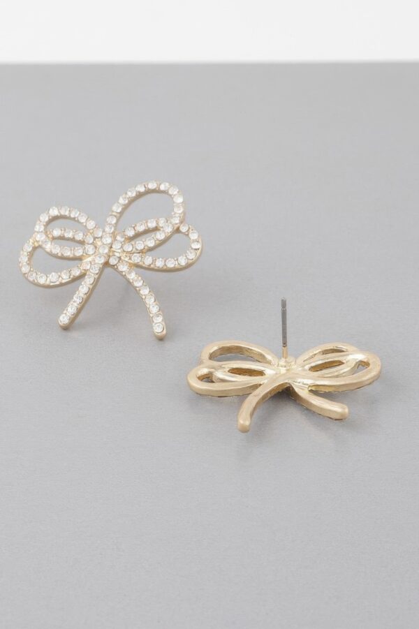 Double Jeweled Ribbon Stud Earrings – 1.2″
