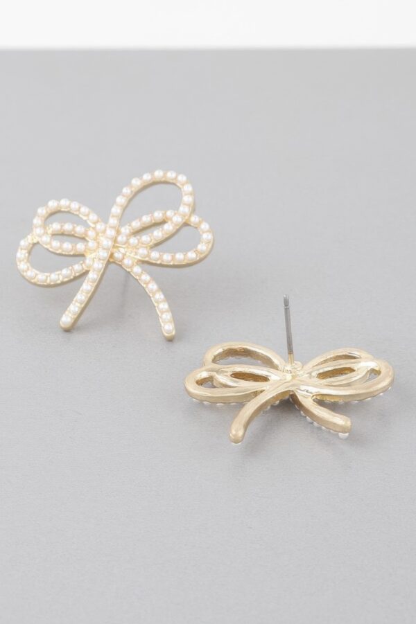 Double Jeweled Ribbon Stud Earrings – 1.2″