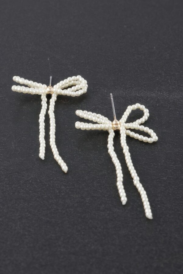 Double Pearl Ribbon Drop Earrings – Ribbon-Style Drops