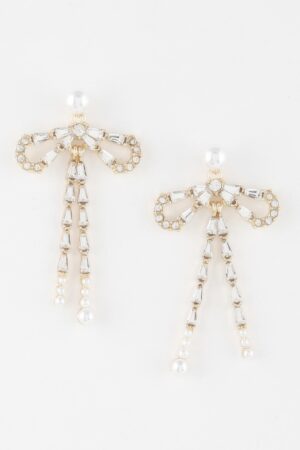 Crystal Pearl Ribbon Drop Earrings