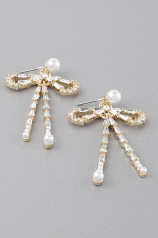 Crystal Pearl Ribbon Drop Earrings