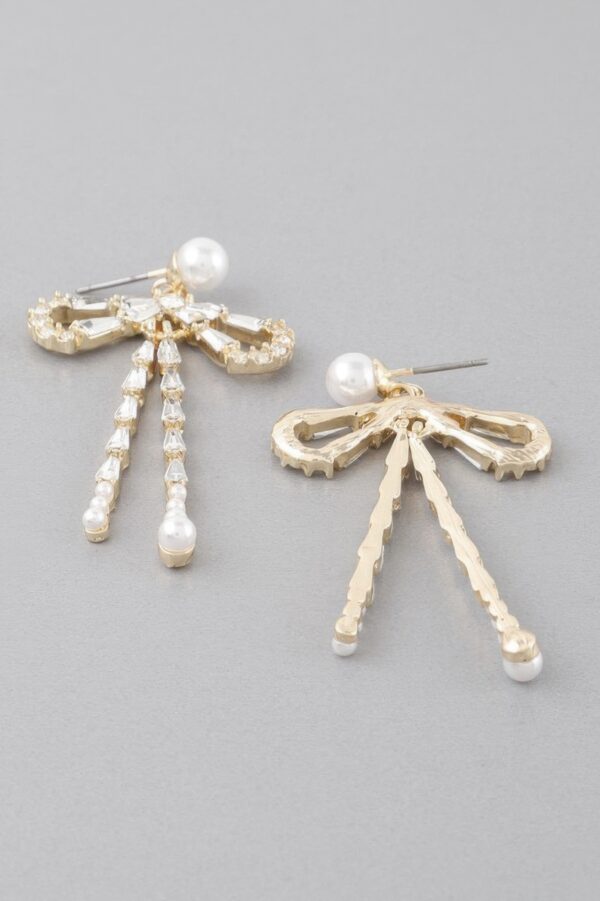Crystal Pearl Ribbon Drop Earrings