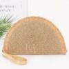 Metallic Faux Straw Clutch with Wrist Strap