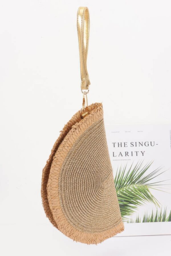 Metallic Faux Straw Clutch with Wrist Strap