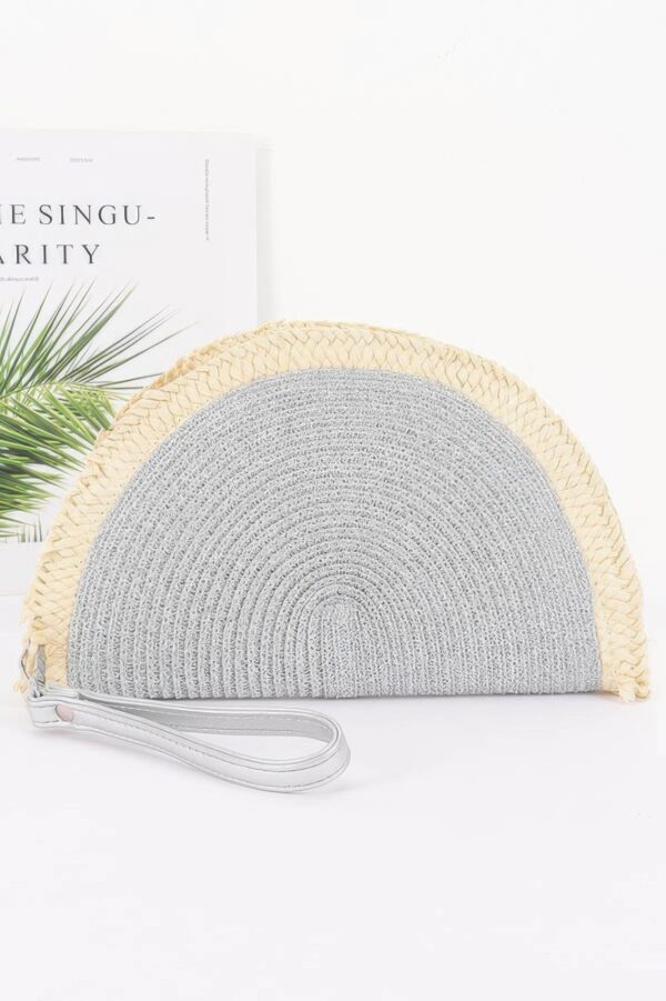 Metallic Faux Straw Clutch with Wrist Strap
