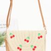 Faux Straw Cherry Clutch with Mixed Metal Accent