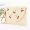 Faux Straw Cherry Clutch with Mixed Metal Accent