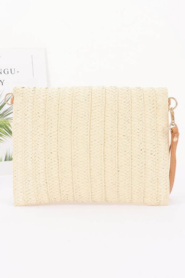 Faux Straw Cherry Clutch with Mixed Metal Accent