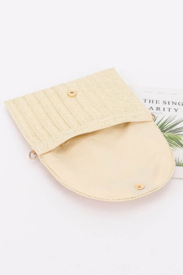 Faux Straw Cherry Clutch with Mixed Metal Accent