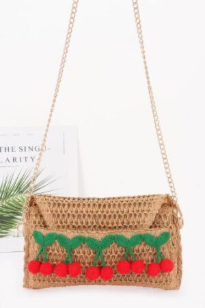 Faux Straw Cherry Clutch with Mixed Metal Charm