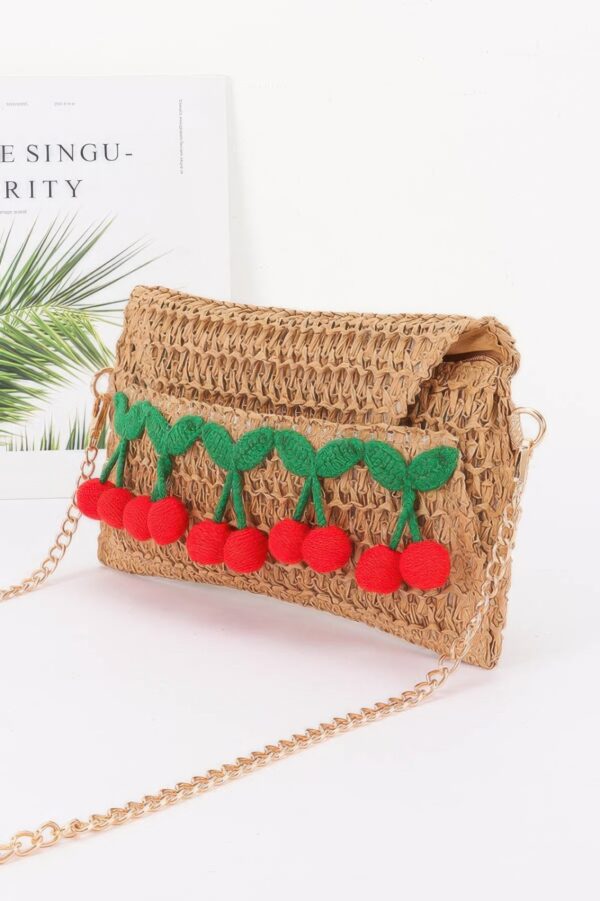Faux Straw Cherry Clutch with Mixed Metal Charm