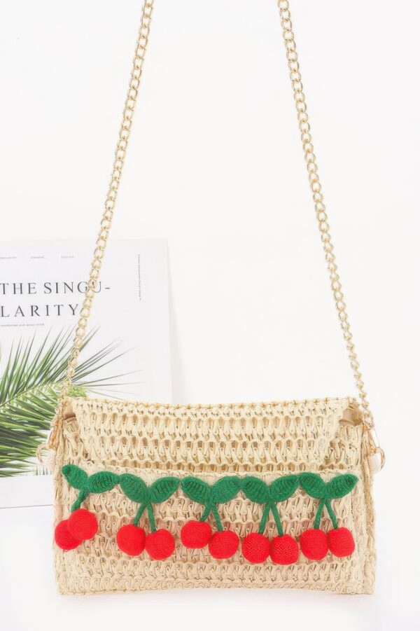 Faux Straw Cherry Clutch with Mixed Metal Charm