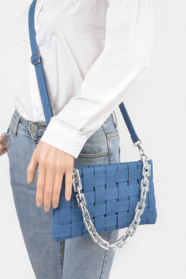 Denim Braided Chain Shoulder Bag – Braided Metal Strap