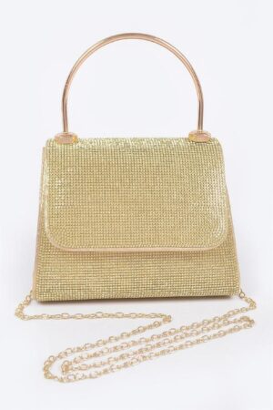 Mirror Metallic Top Handle Bag – Rhinestone Accent