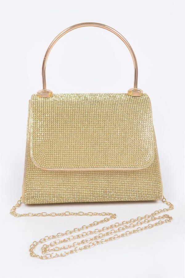 Mirror Metallic Top Handle Bag – Rhinestone Accent