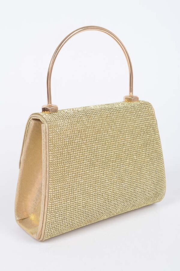 Mirror Metallic Top Handle Bag – Rhinestone Accent