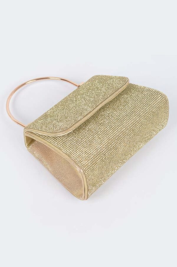 Mirror Metallic Top Handle Bag – Rhinestone Accent