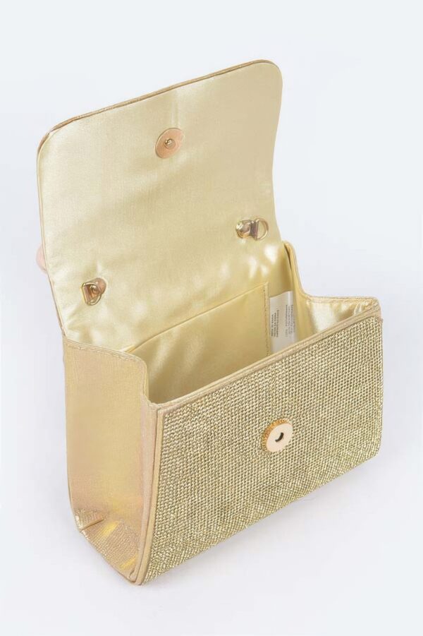 Mirror Metallic Top Handle Bag – Rhinestone Accent