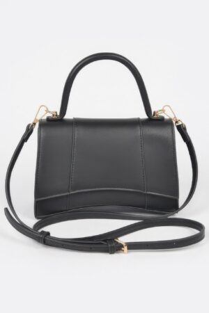 Structured Faux Leather Top Handle Bag with Metal Accents