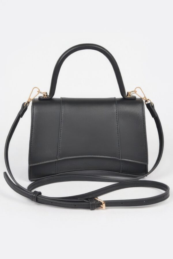Structured Faux Leather Top Handle Bag with Metal Accents