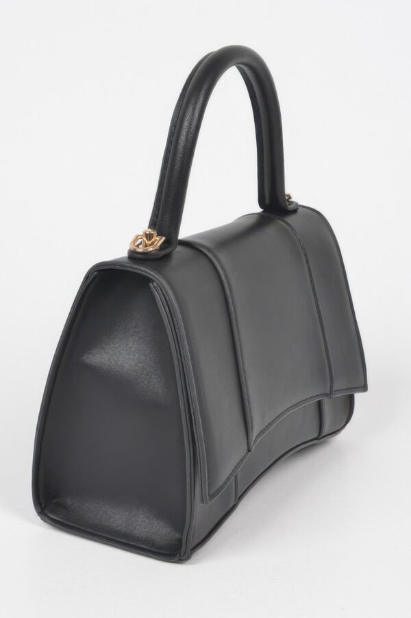 Structured Faux Leather Top Handle Bag with Metal Accents