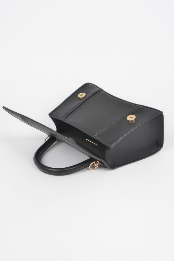 Structured Faux Leather Top Handle Bag with Metal Accents