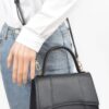Structured Faux Leather Top Handle Bag with Metal Accents