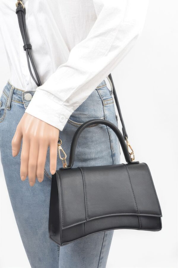 Structured Faux Leather Top Handle Bag with Metal Accents