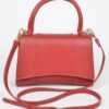 Structured Faux Leather Top Handle Bag with Metal Accents