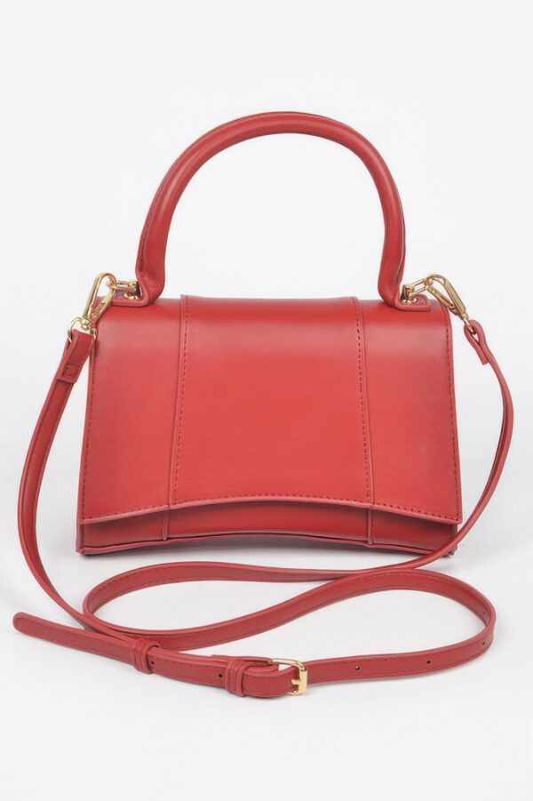 Structured Faux Leather Top Handle Bag with Metal Accents