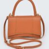 Structured Faux Leather Top Handle Bag with Metal Accents