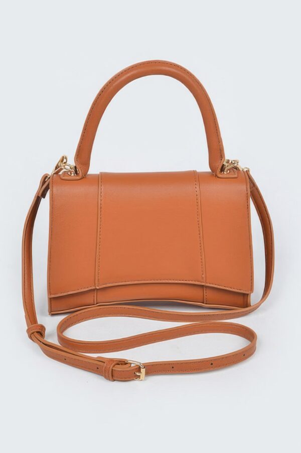 Structured Faux Leather Top Handle Bag with Metal Accents