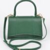 Structured Faux Leather Top Handle Bag with Metal Accents