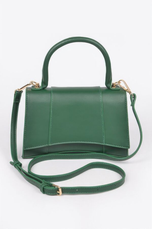 Structured Faux Leather Top Handle Bag with Metal Accents